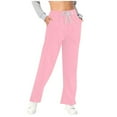 thumbnail image 1 of Womens Pants Elastic Waist Oversized Wide Leg Lightweight Sweatpants Drawstring Straight Leg Sweatpants Low Waist Baggy With Pockets Trousers Dressy Casual Pink 3XL, 1 of 4