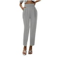 thumbnail image 1 of Womens Pants Elastic Waist Satin High Waisted Loose Fitting Slacks With Silk Pockets Trousers Dressy Casual Silver 2XL, 1 of 5