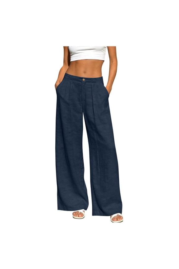 Womens Pants Elastic Waist Straight Leg Solid Color Casual Pocket PantsWomens Pants Elastic Waist Straight Leg Solid Color Casual Pocket Pants