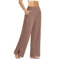thumbnail image 1 of Womens Pants Elastic Waist Wide Leg Yoga High Waisted Side Slit Joggers Loose Sweatpants With Pockets Trousers Dressy Casual Coffee S, 1 of 3