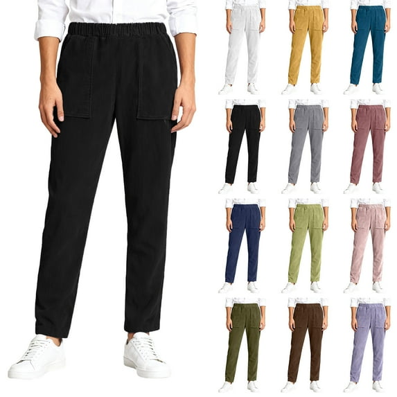 Womens Pants Elastic Waist with Pockets Regular Trousers Pure Color Wide Leg Comfortable Ladies Casual Slacks
