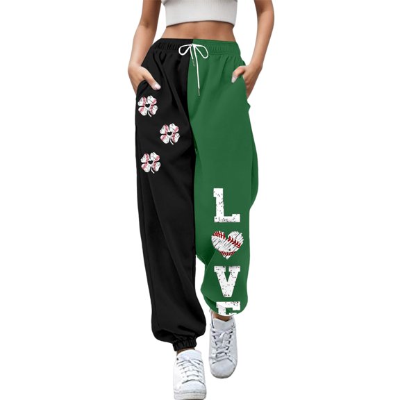 Womens Pants Fashion Trousers Suitable Baseball Football Print Bottom Sweatpants Pockets High Waist Sporty Gym Athletic Fit Jogger Outwear