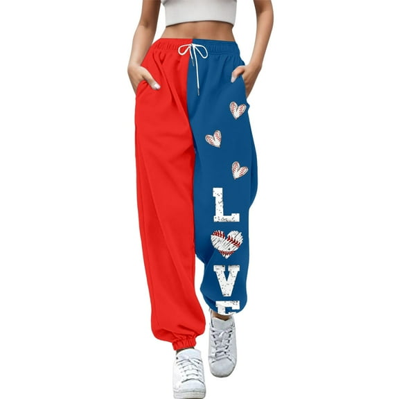 Womens Pants Fashion Trousers Suitable Baseball Football Print Bottom Sweatpants Pockets High Waist Sporty Gym Athletic Fit Jogger Streetwear