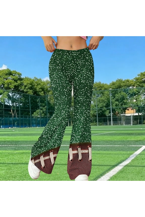 Womens Pants Football Print Flare Pants Casual Loose Sports Fitness Yoga Wide Leg Long Trousers