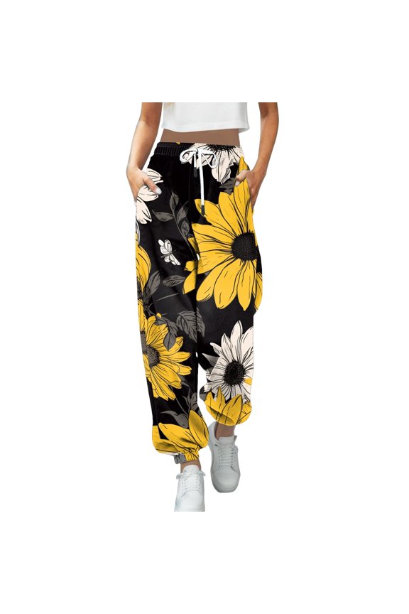 Womens Pants Gradient print Pockets Straight Loose Stretch Yoga Pants Drawstrings beach boho Pants