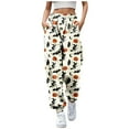 thumbnail image 1 of Womens Pants Festival With0Pockets Drawstring Sweatpants Cartoon Printed Beige Loose Pants for Women L, 1 of 4