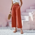 thumbnail image 1 of Womens Pants High Waist Casual Straight Leg Cropped Trousers with Elastic Scalloped Hem Comfortable Linen Blend Womens Slacks for Work, 1 of 9