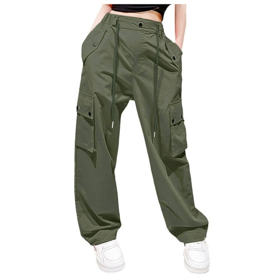 Womens Pants High Waist Parachute Cargo Pants with Pockets Comfortable Green Trousers Pants for Women M