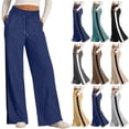 thumbnail image 1 of Womens Pants High Waist Side Striped Wide Leg Casual Sweatpants Drawstring Loose Pants with Pockets Loose and Comfortable for Home Leisure, 1 of 7