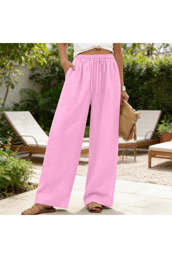 Womens Pants High Waist Wide Leg Pants Loose Straight Pants Casual Pants Pink M