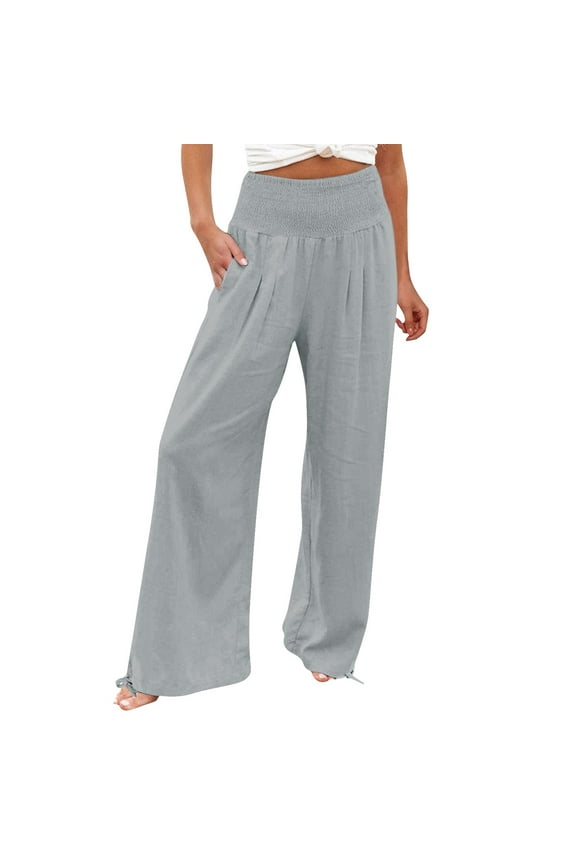 Womens Pants High Waist Wide Leg Prints For Women Smocked Elastic Waist Loose Comfy Split Casual Pockets Travel pants