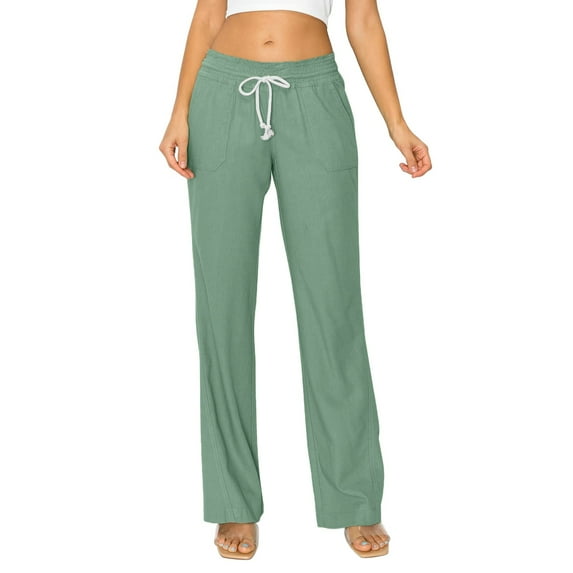 Womens Pants High Waist Wide Leg Sweatpant Drawstring Soft Breathable Casual Pants Seaside Beach Trousers With Pockets Daily Commuting Versatile