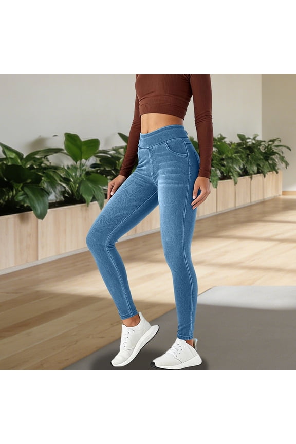 Womens Pants High Waist Yoga Jeans Stretchy Jegging Pants with Pull-On Comfort,Skinny Fit Denim Leggings Light Blue M