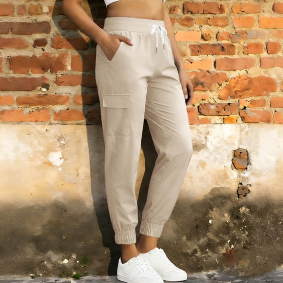 Womens Pants Hiking Pants Solid Color Daily Drying Sun Protection Pocket Sports Long Pants Khaki S