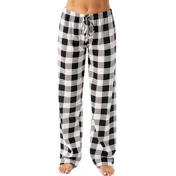 Womens Pants Ladies Casual Plaid Printed Pajama Elastic Rope Womens Work Pants Black L
