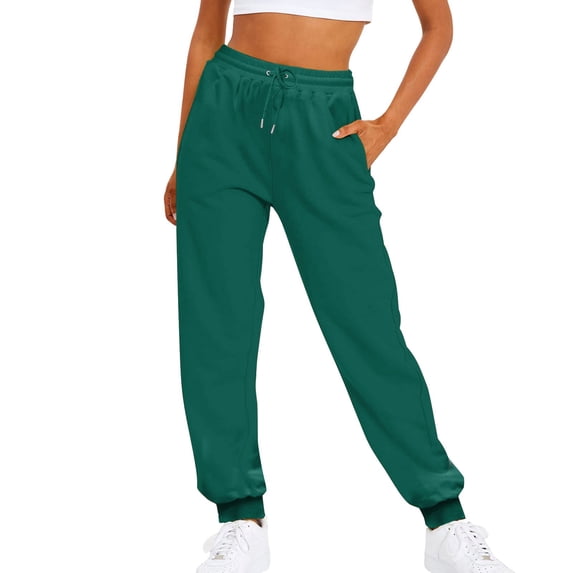 Womens Pants Ladies Solid Color Drawstring Elastic Waist Casual Loose Foot Fleece Sweatpants