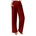 thumbnail image 1 of Womens Pants Linen Elastic Waist Full Long Pants Wide Leg Lounge Pant Summer Casual Loose High Waisted Palazzo Trouser with Side Pockets Size S-XXL, 1 of 6