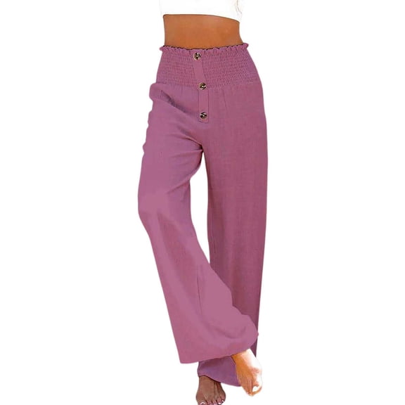 Womens Pants Linen Pants Wide Leg Palazzo Pants High Waisted Drawstring Lightweight Spring Summer Trousers Purple S