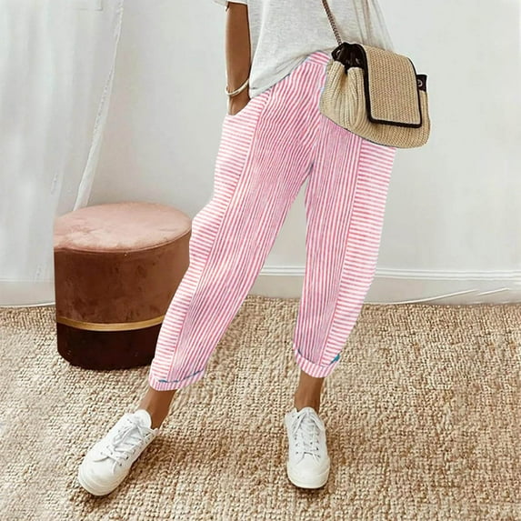 uublik Womens Pants Pink with Pockets Casual Loose Comfy High Waisted Lounge Pants