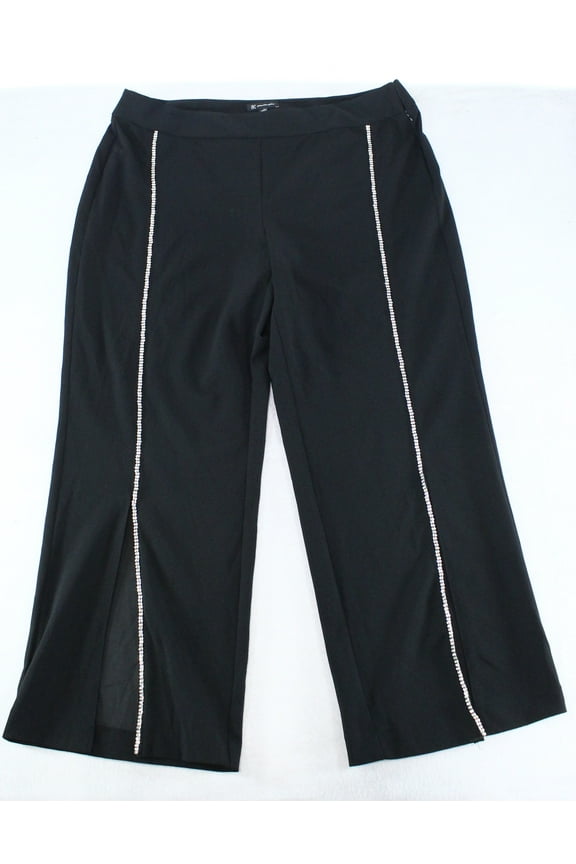 Plus Size Rhinestone Trim Crepe Wide Leg Pants Black 20W