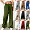 thumbnail image 1 of Womens Pants Plus Size Womens Wide Leg Pants Solid Color Pants for Women Elastic Waist Casual Pants With High Elasticity Loose Athletic Pants Army Green-XL, 1 of 9