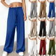 thumbnail image 1 of Womens Pants Plus Size Womens Wide Leg Pants Solid Color Pants for Women Elastic Waist Casual Pants With High Elasticity Loose Athletic Pants Blue-XL, 1 of 9