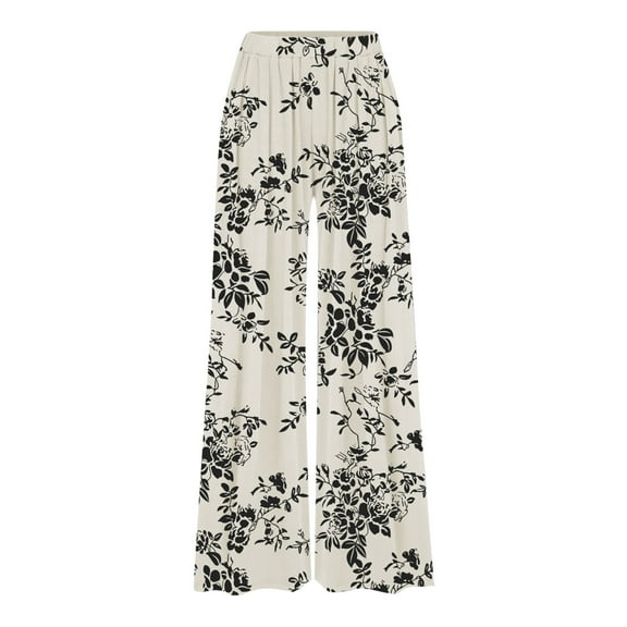 Womens Pants Relaxed Fit Baggy High Waist Print Elastic Waist Wide Leg Pants White Womens Trousers XXL