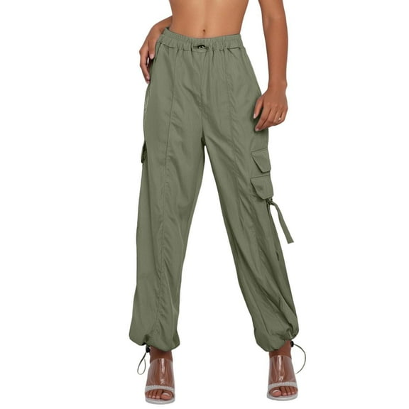Womens Pants Retro High Waist Loose Wide Leg Cargo Trousers Lightweight Breathable for Casual Wear Green S