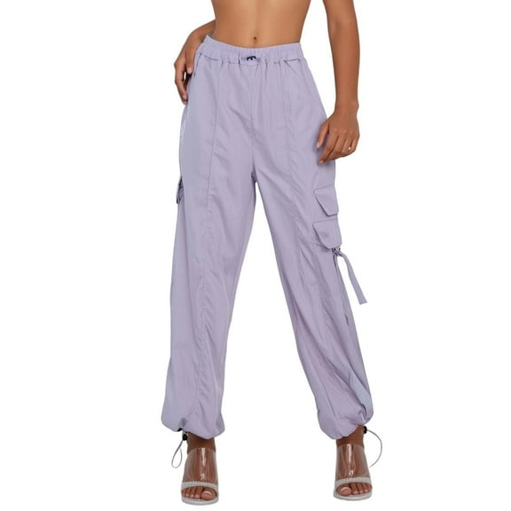 Womens Pants Retro High Waist Loose Wide Leg Cargo Trousers Lightweight Breathable for Casual Wear Purple M