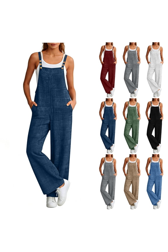 Womens Pants Sawvnm Womens Fashion Ethnic Style Solid Buttons Pocket Suspender Long Jumpsuit for Women