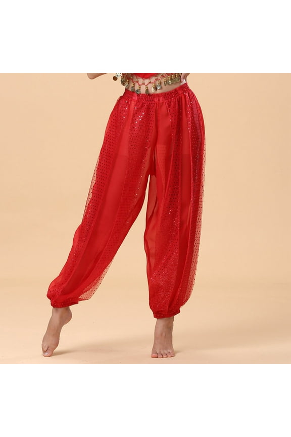 Womens Pants Sequin Belly Dance Performance Dance Chiffon Highlight Pant Outwear