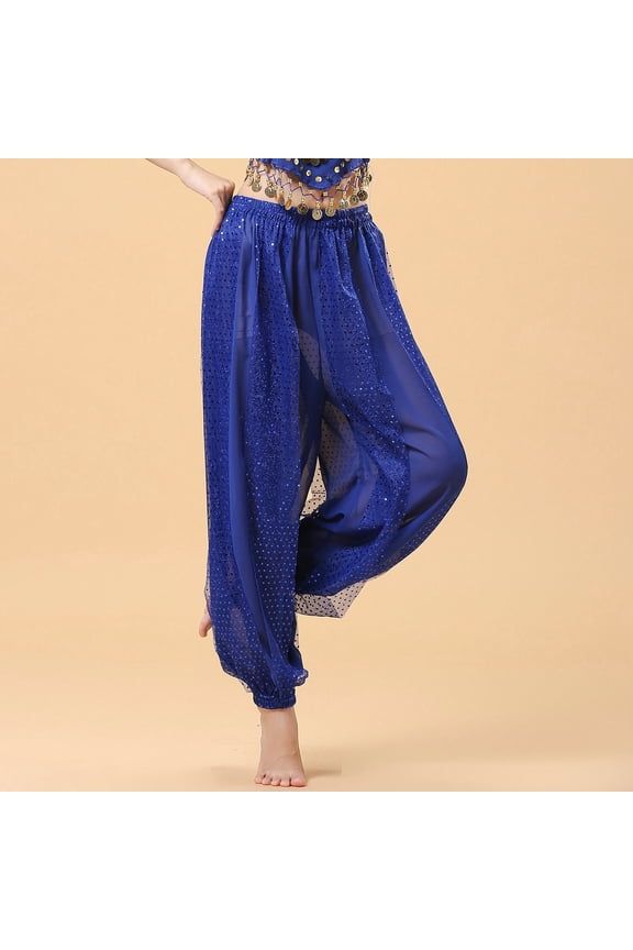 Womens Pants Sequin Belly Dance Performance Dance Chiffon Highlight Pant Workwear