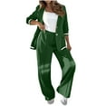 thumbnail image 1 of Womens Pants Sets Dressy Casual 2 Piece Outfits Ribbed Cuffs Long Sleeve Button Up Suit Blazers and Wide Leg Pant (2XL, Army Green), 1 of 7