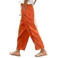 thumbnail image 1 of Womens Pants,Solid Color Casual Pants Elastic Waist Loose Fit Side Button Functional Daily Wear,Sweatpants,M,Orange, 1 of 4