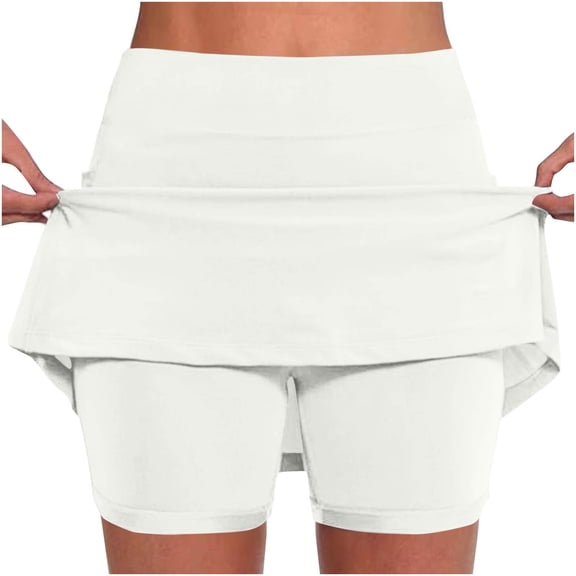 Womens Pants Solid Color Mid-waist Skirt Pants Sports Casual Shorts Bottoming Skirt Skorts