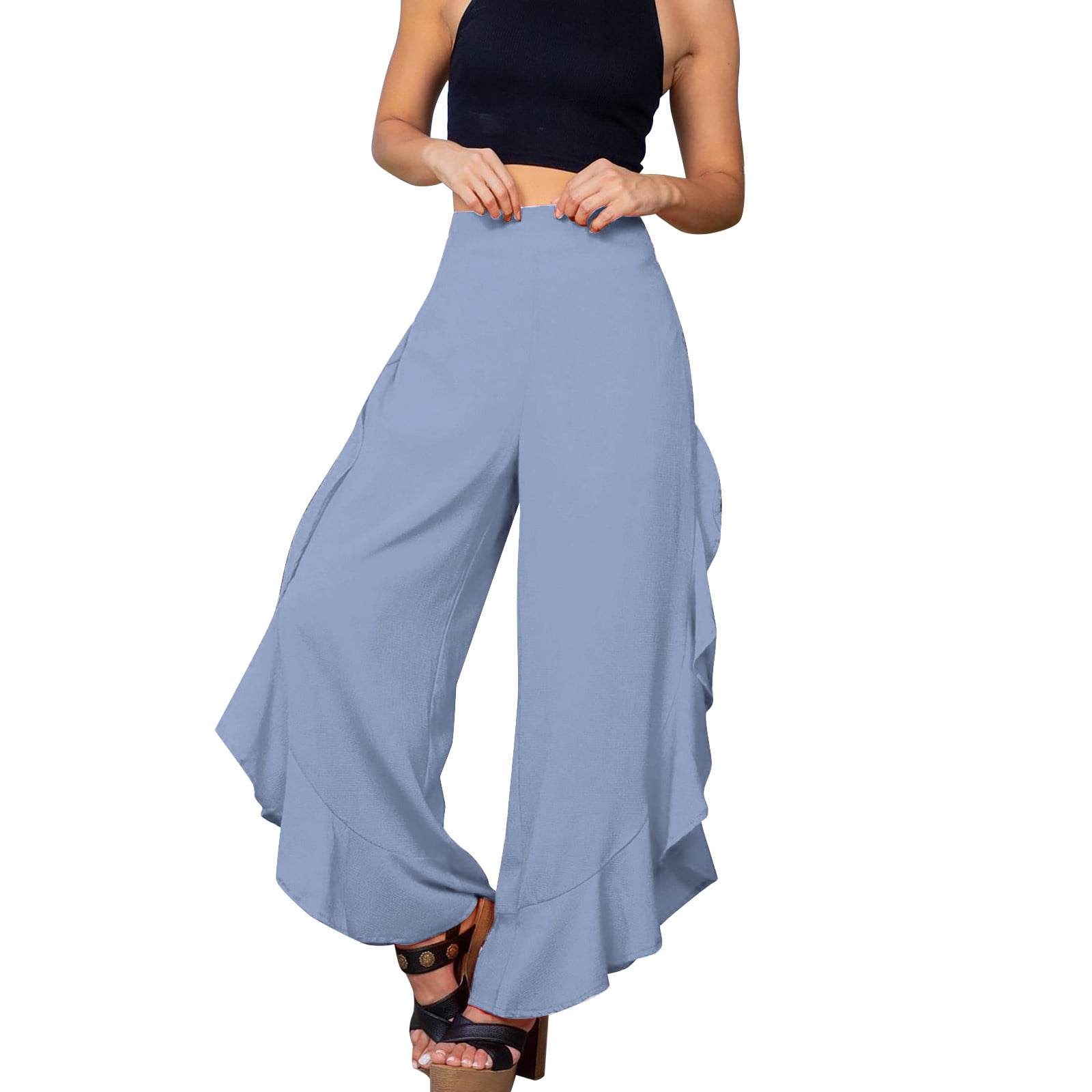 AOMEI Wide Leg Pants for Women Elastic Waist Ruffle India | Ubuy