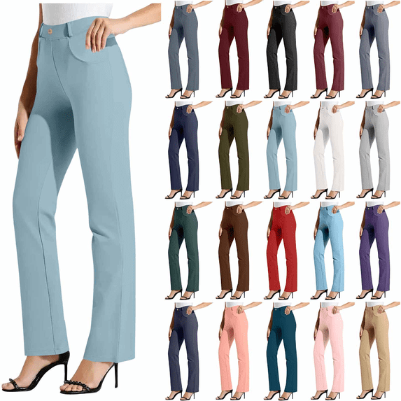 Womens Pants Solid Color Slacks for Women Business Casual with Pockets Ladies Lightweight Casual Daily Travel Sweatpants Trousers White M