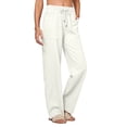 thumbnail image 1 of Womens Pants Solid Color Vacation Women's Linen Long Pants With side pockets Joggers Wide Leg Drawstring Waist Pocket Lounge Pants Lightweight Travel Outfit Summer Beach Lightweight Pants for Women, 1 of 8