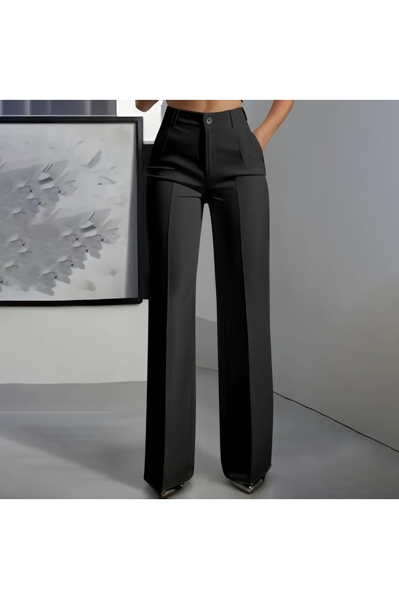 Womens Pants Solid High Waist Hanging Straight Tube Wide Leg Suit Pants with Pockets