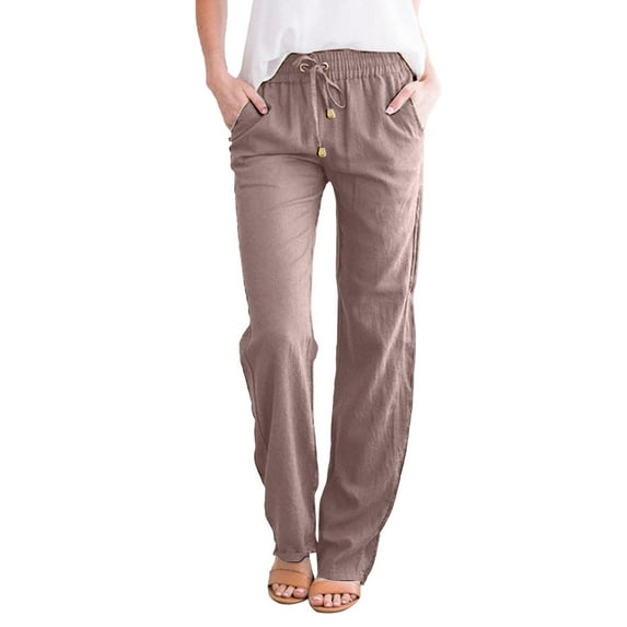 Womens Pants Solid Straight Waist And Long Women Casual Elastic Drawstring Cotton Travel pants
