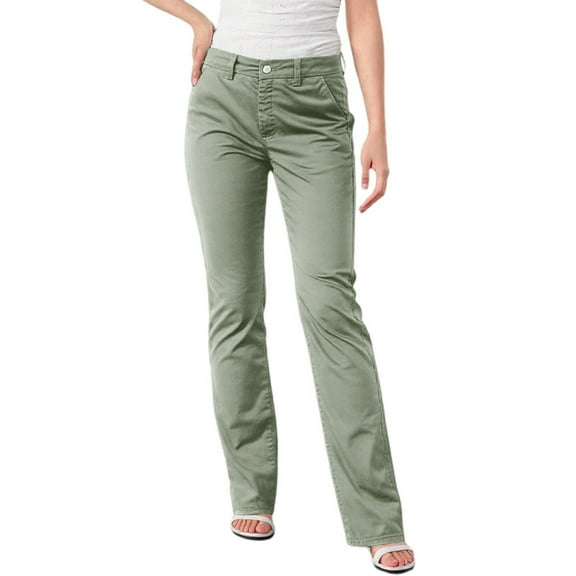 Womens Pants,Straight Leg Pants Button Closure Pockets Comfortable Work Trousers Solid Color Casual Daily Commute,Travel Pants,L,Light Green