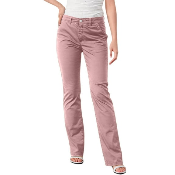 Womens Pants,Straight Leg Pants Button Closure Pockets Comfortable Work Trousers Solid Color Casual Daily Commute,Work Pants Women,L,Pink