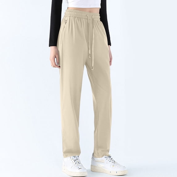 Womens Pants Stretch Active Comfy Comfort Casual Quick Drying Drawstring Zipper Pockets Hiking Breathable Pant Beige S