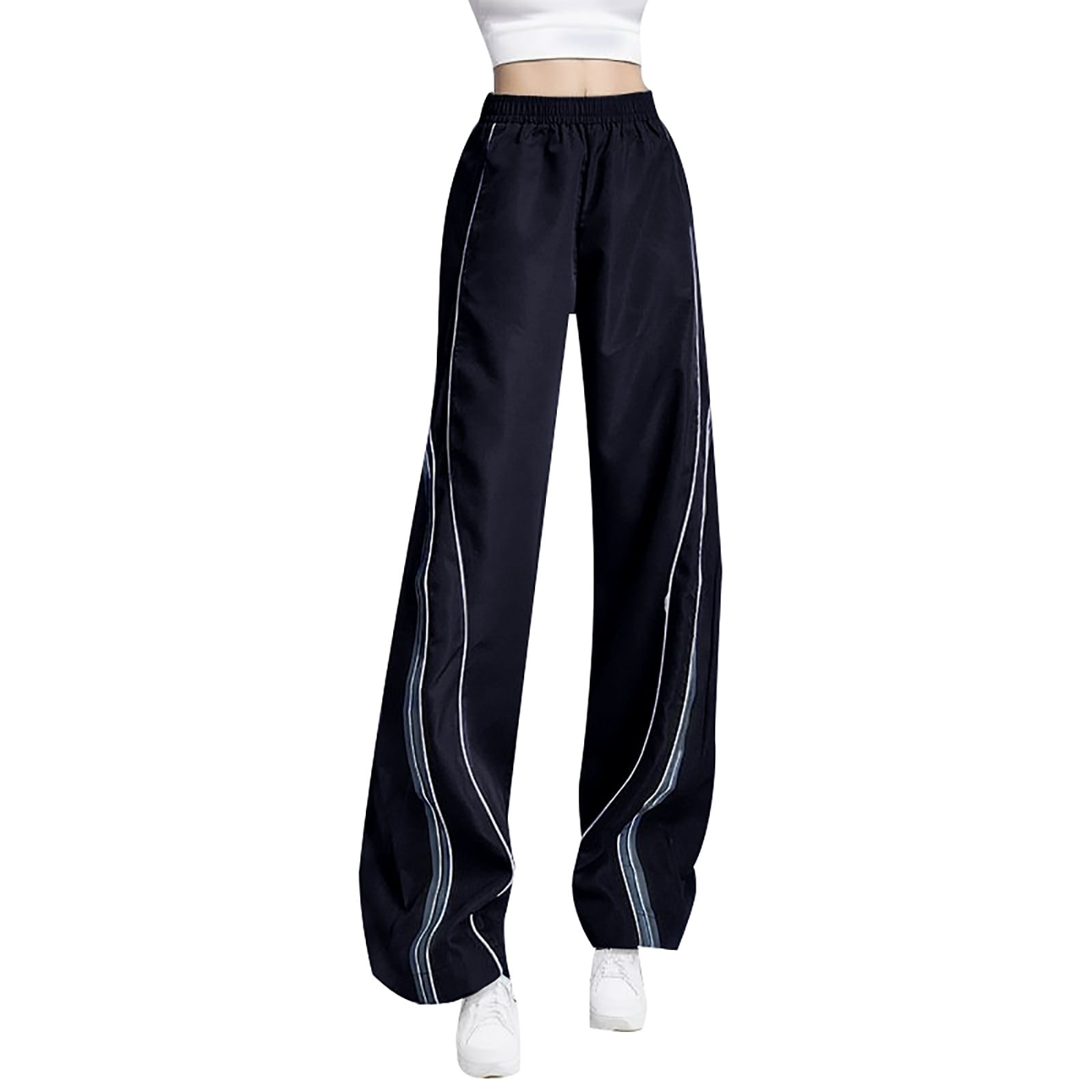 Womens Pants Striped Street Style Loose Elastic Waist Sports Casual