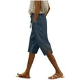 thumbnail image 1 of Womens Pants Summer Cotton Linen Elastic Waisted Drawstring Capris Loose Casual Side Slit Beach Pant, 1 of 6