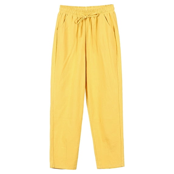 Womens Pants Summer High Waisted Cotton Linen Palazzo Wide Leg Long Pant Trousers With Pocket Streetwear