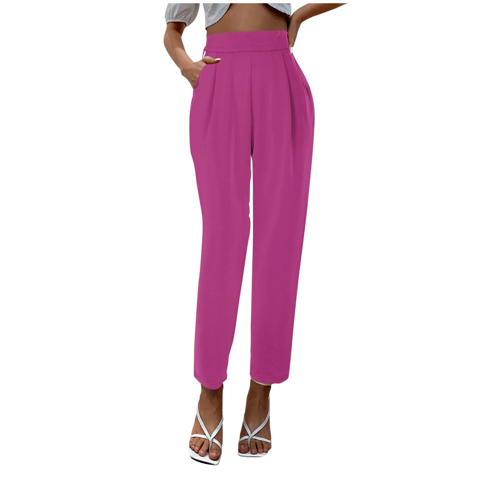 Womens Pants Summer Satin High Waisted Loose Comfortable Fitting Slacks ...