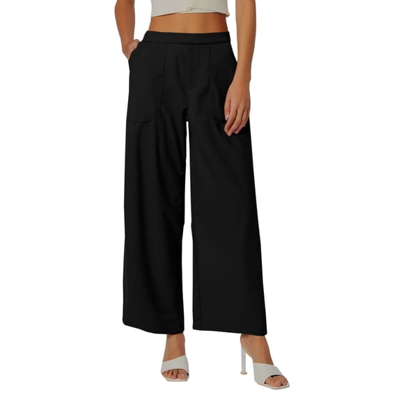 Womens Pants Thin Breathable Linen Pants High Waisted Loose Fit Solid Spring Summer Trousers Black L
