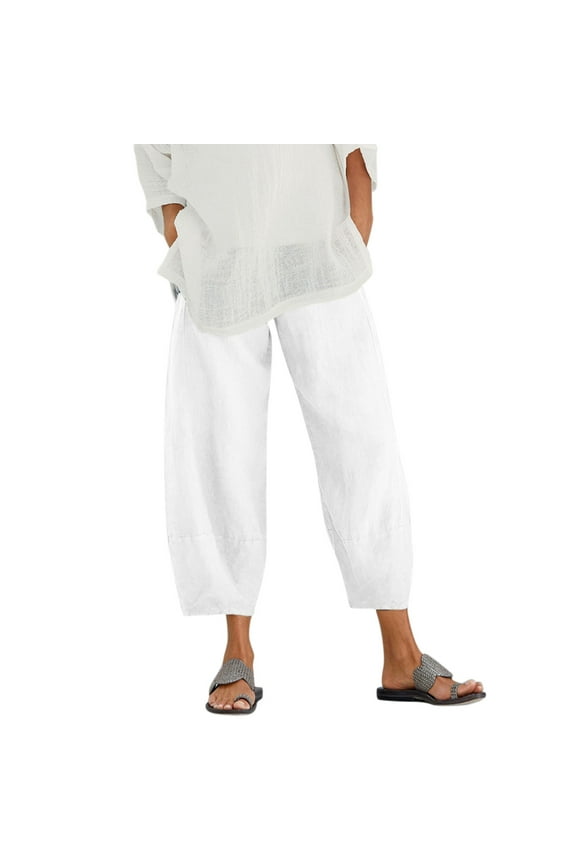 Womens Pants Trendy Cotton Waist Crop Loose Colour Pure And Elastic with Pocket Pant