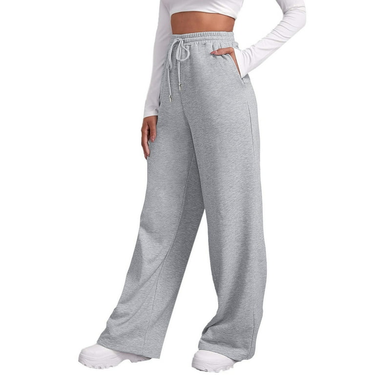 Womens Pants Trendy Going Out Lined Sweatpants Wide Straight Leg Bottom Joggers Workout High Waisted Yoga with Pockets Pants for Women